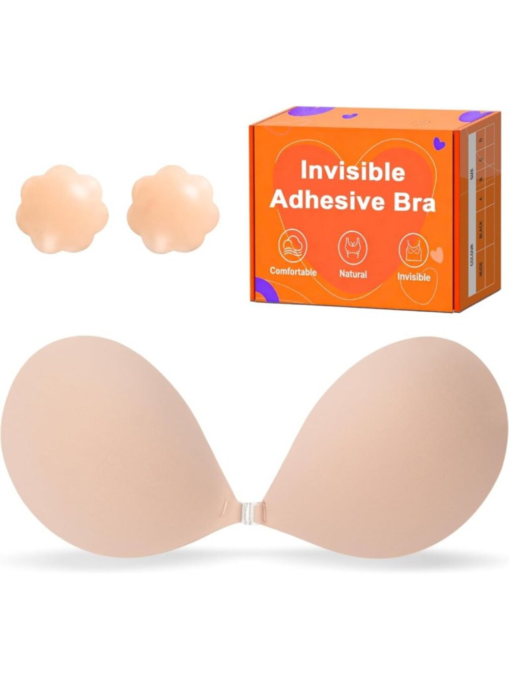 Adhesive Push Up Strapless Bra for Women, Invisible Silicone Backless Support